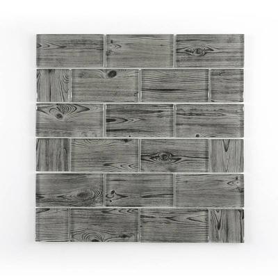 Building Material Grey Wooden Glass Mosaic Tiles GMU489804